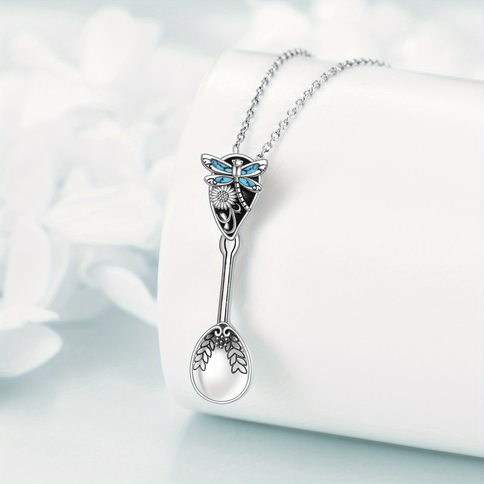 Dragonfly Flower Spoon Necklace Sterling Silver Teaspoon Pendant
